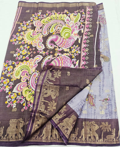 Kanchipuram Blended Fancy Kalamkari Printed Silk Saree 001 – Kanchipuram Lakshaya Silks