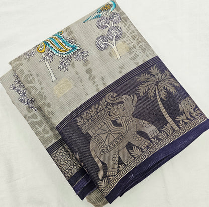 Kanchipuram Blended Fancy Kalamkari Printed Silk Saree 002 – Kanchipuram Lakshaya Silks