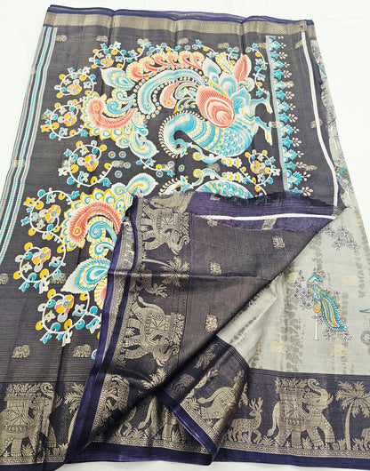 Kanchipuram Blended Fancy Kalamkari Printed Silk Saree 002 – Kanchipuram Lakshaya Silks