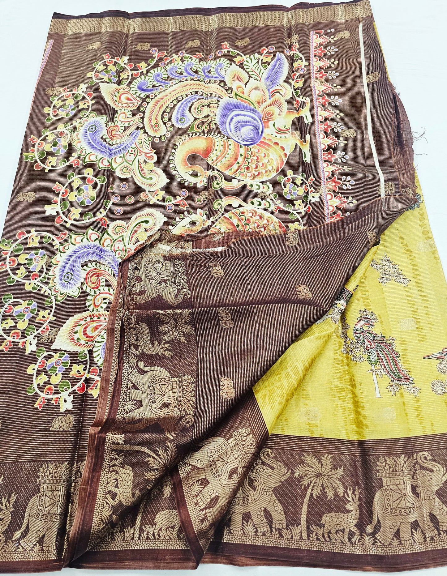 Kanchipuram Blended Fancy Kalamkari Printed Silk Saree 003