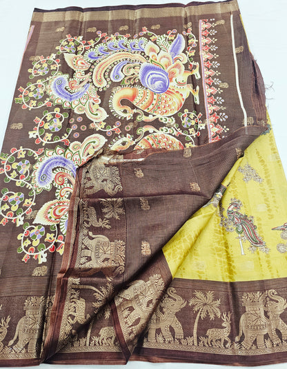 Kanchipuram Blended Fancy Kalamkari Printed Silk Saree 003 – Kanchipuram Lakshaya Silks