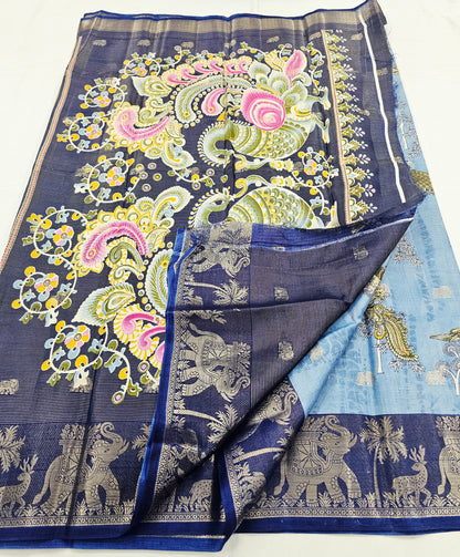 Kanchipuram Blended Fancy Kalamkari Printed Silk Saree 005 – Kanchipuram Lakshaya Silks