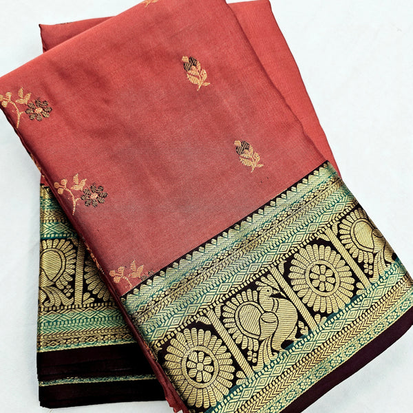 Kanchipuram Blended Vintage Multi-colour Border Silk Saree 002