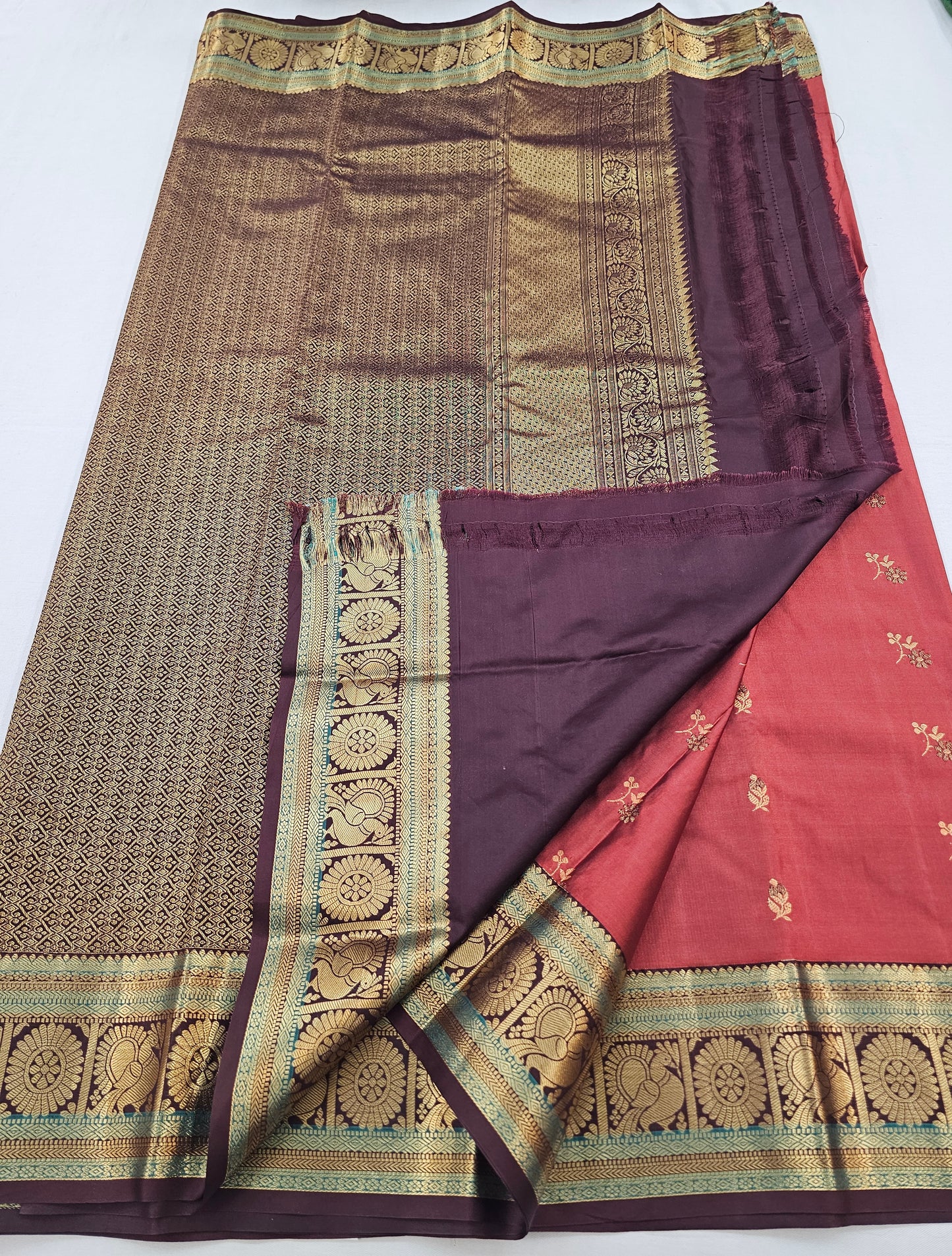 Kanchipuram Blended Vintage Multi-colour Border Silk Saree 002