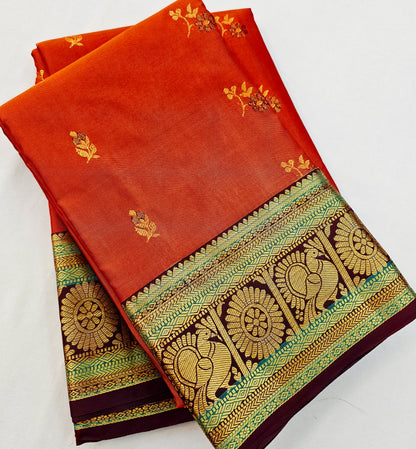 Kanchipuram Blended Vintage Multi-colour Border Silk Saree 005 – Kanchipuram Lakshaya Silks