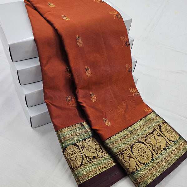 Kanchipuram Blended Vintage Multi-Colour Border Silk Saree 010