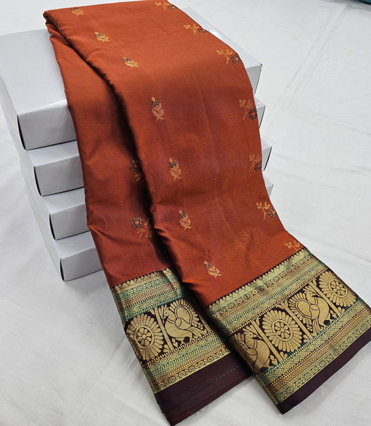 Kanchipuram Blended Vintage Multi-Colour Border Silk Saree 010 – Kanchipuram Lakshaya Silks