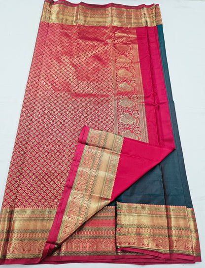 Kanchipuram Blended Vintage Multi-Colour Border Silk Saree 011 – Kanchipuram Lakshaya Silks