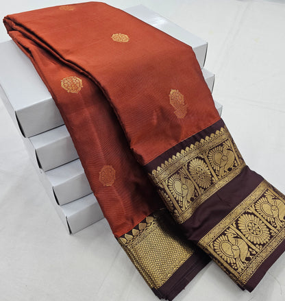 Kanchipuram Blended Vintage Rusted Orange Silk Saree 001 – Kanchipuram Lakshaya Silks