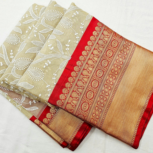 Kanchipuram Blended Fancy Embroidered Tissue Silk Saree 001