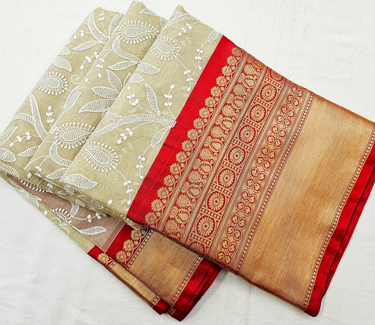 Kanchipuram Blended Fancy Embroidered Tissue Silk Saree 001 – Kanchipuram Lakshaya Silks