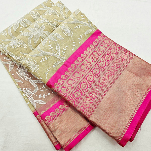 Kanchipuram Blended Fancy Embroidered Tissue Silk Saree 002
