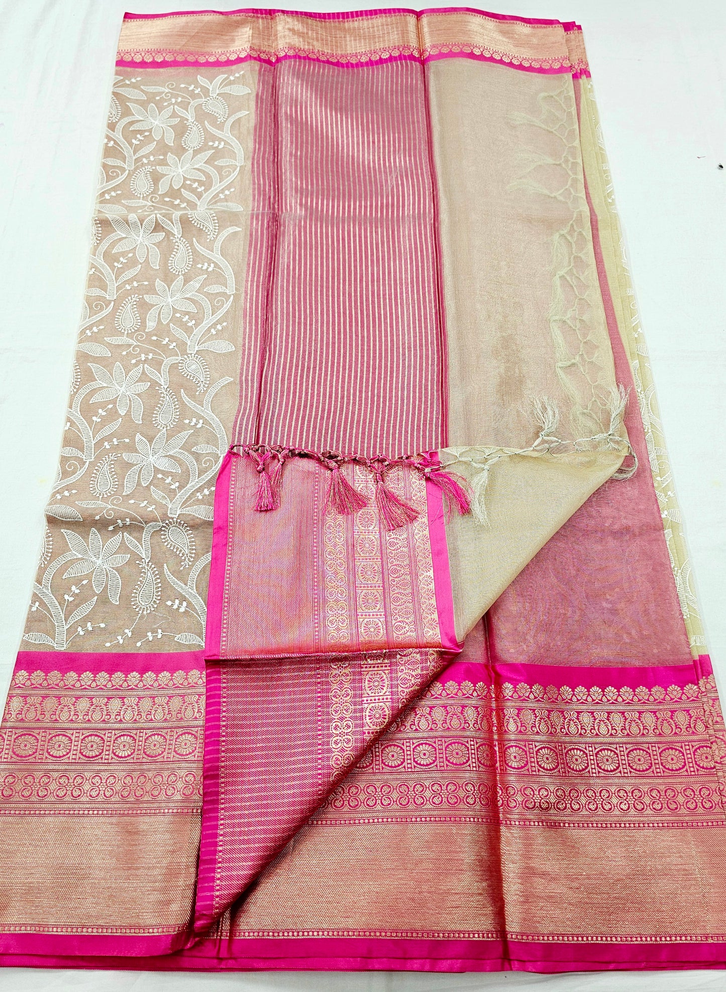 Kanchipuram Blended Fancy Embroidered Tissue Silk Saree 002