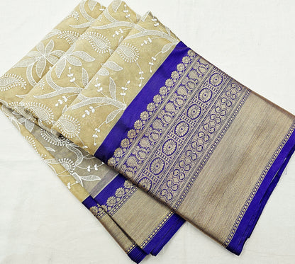 Kanchipuram Blended Fancy Embroidered Tissue Silk Saree 003 – Kanchipuram Lakshaya Silks
