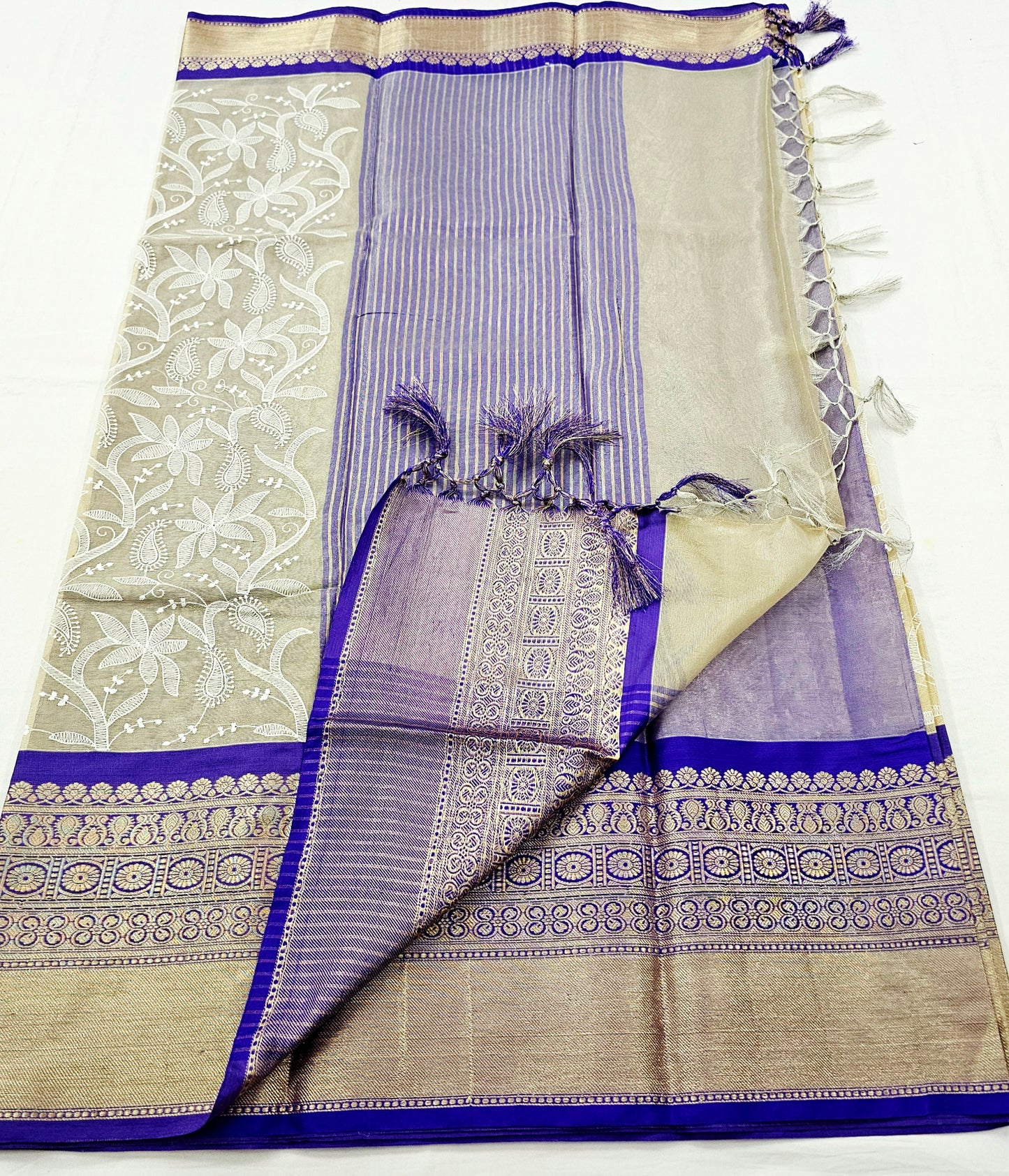 Kanchipuram Blended Fancy Embroidered Tissue Silk Saree 003