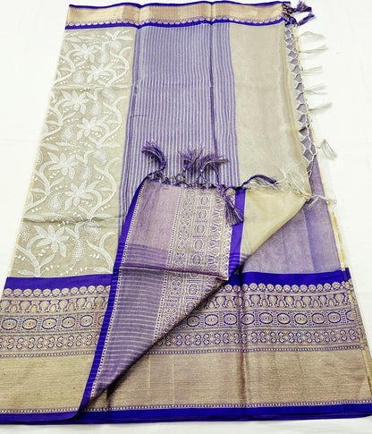Kanchipuram Blended Fancy Embroidered Tissue Silk Saree 003