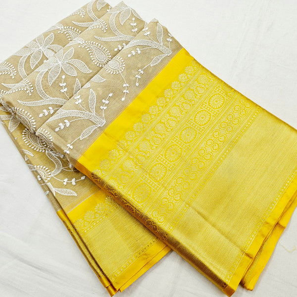 Kanchipuram Blended Fancy Embroidered Tissue Silk Saree 004