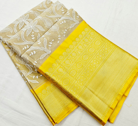 Kanchipuram Blended Fancy Embroidered Tissue Silk Saree 004 – Kanchipuram Lakshaya Silks