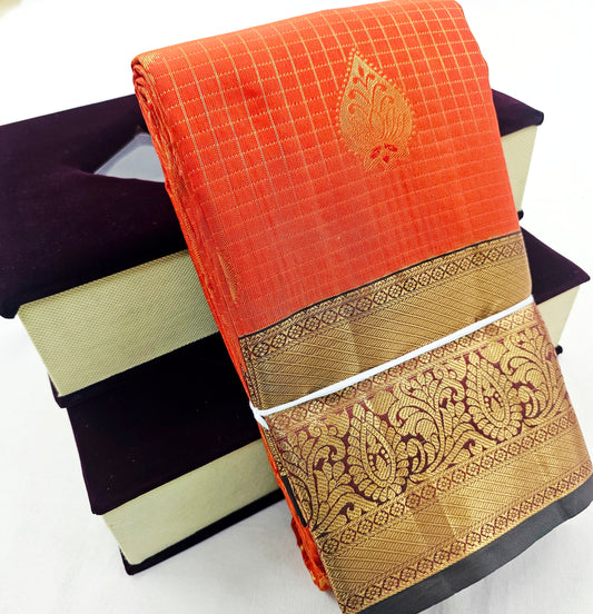 Kanchipuram Blended Traditional Korvai Checked Silk Saree 002 – Kanchipuram Lakshaya Silks