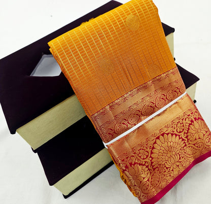 Kanchipuram Blended Traditional Korvai Checked Silk Saree 004 – Kanchipuram Lakshaya Silks