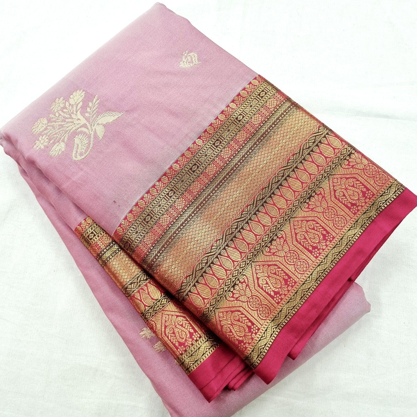 Kanchipuram Blended Vintage Multi-Colour Border Silk Saree 013