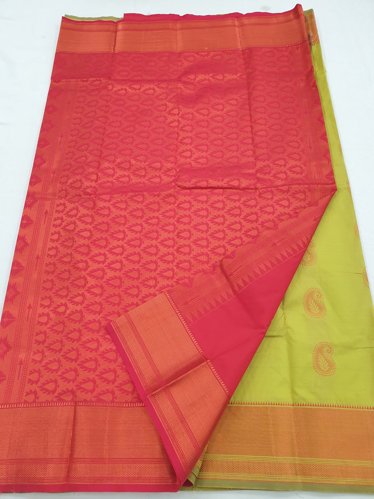 Pink-Green Patli Pallu Saree - Kanchipuram Silk Saree | Patli Sarees