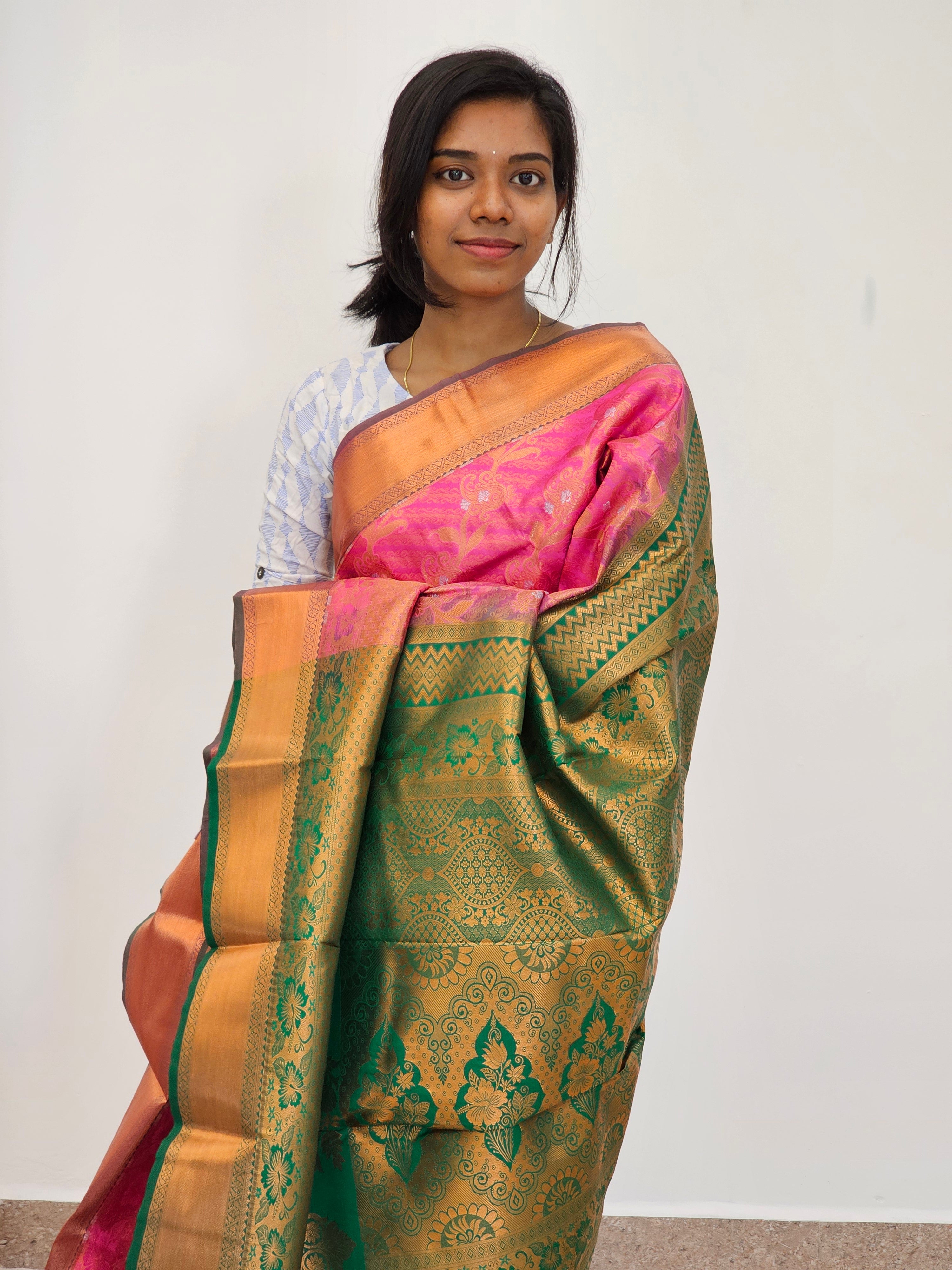 Kanchipuram Blended Mini Bridal silk Saree 005
