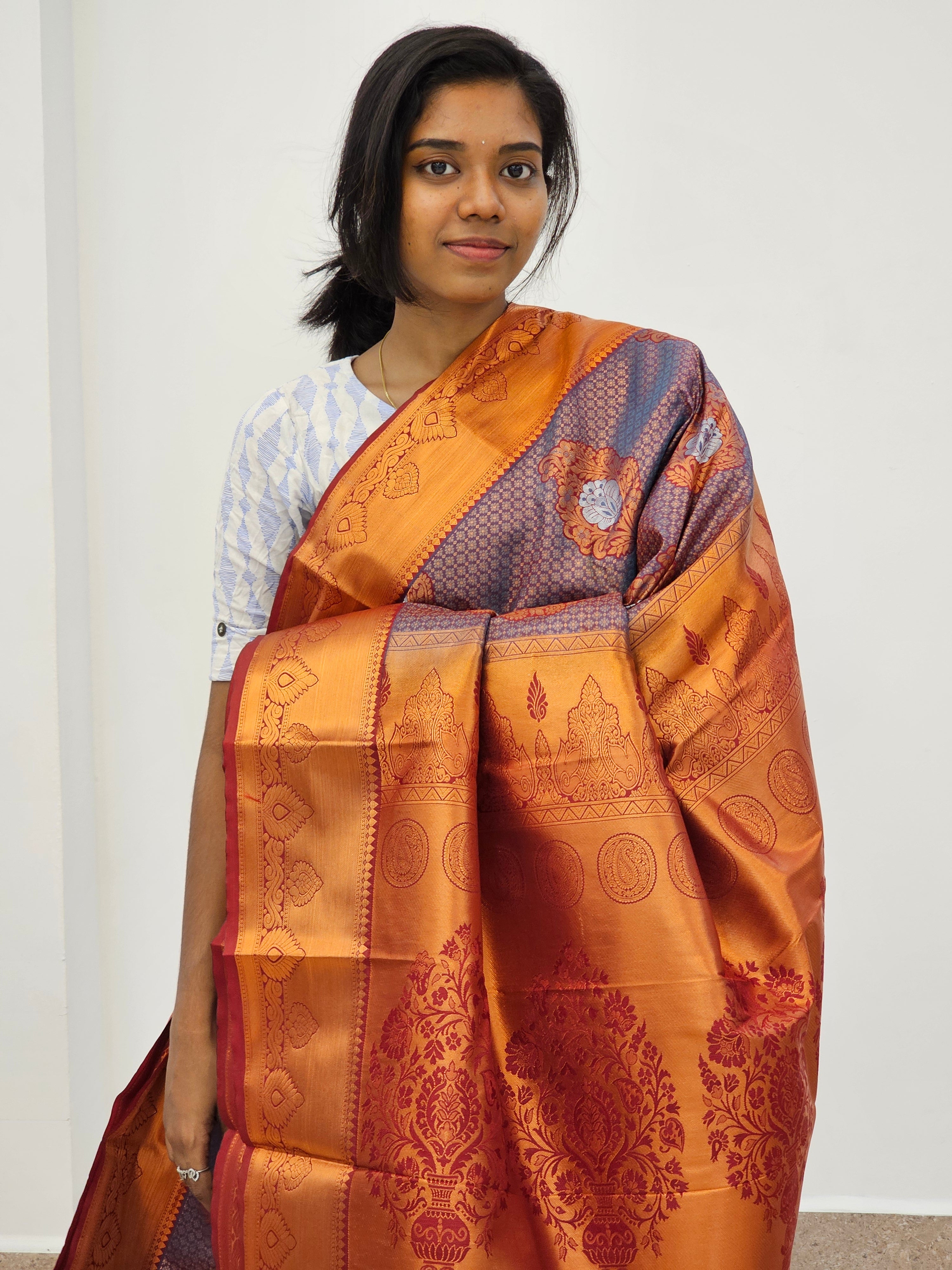Kanchipuram Blended Mini Bridal silk Saree 021