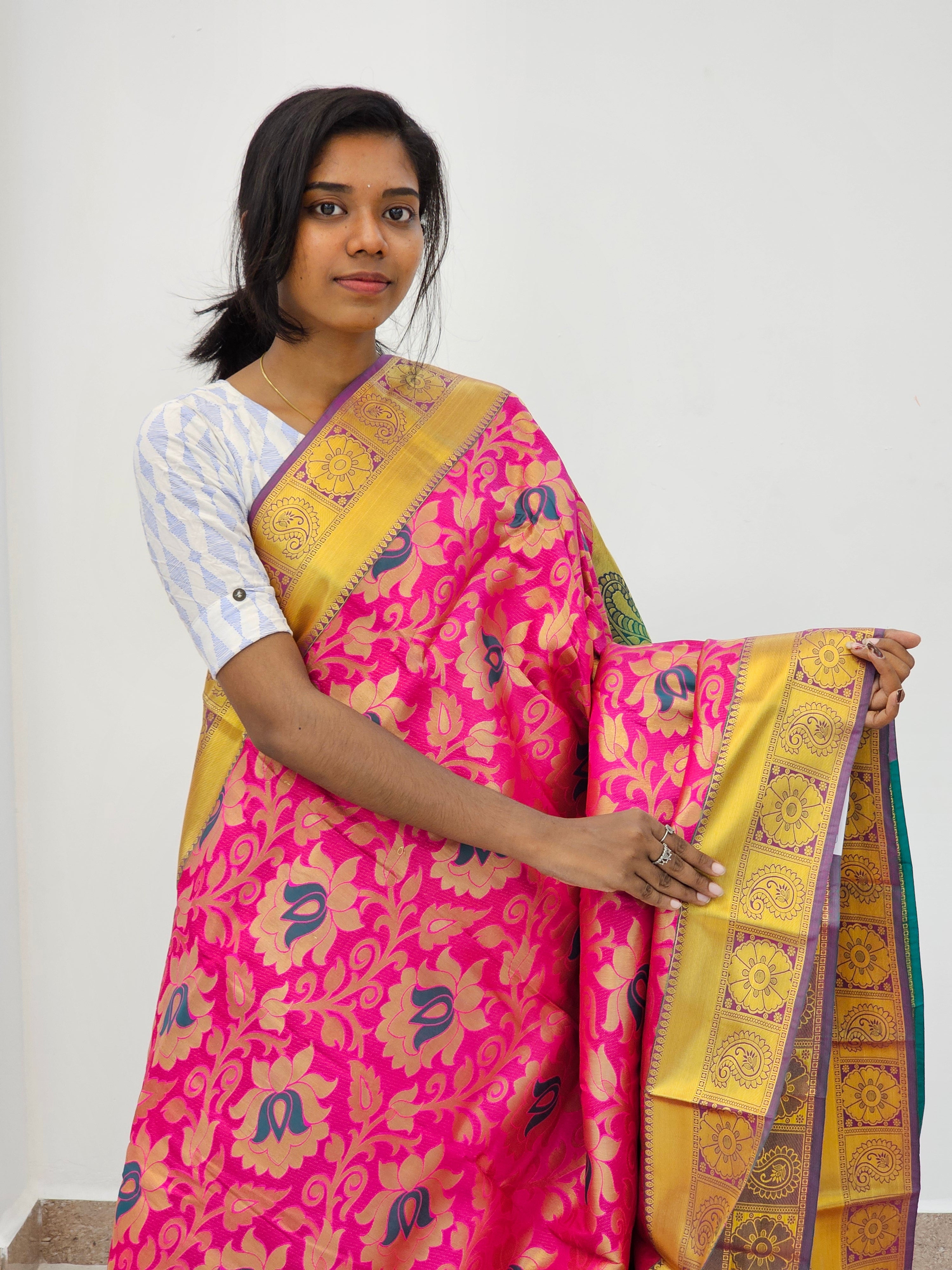 Kanchipuram Blended Mini Bridal silk Saree 022
