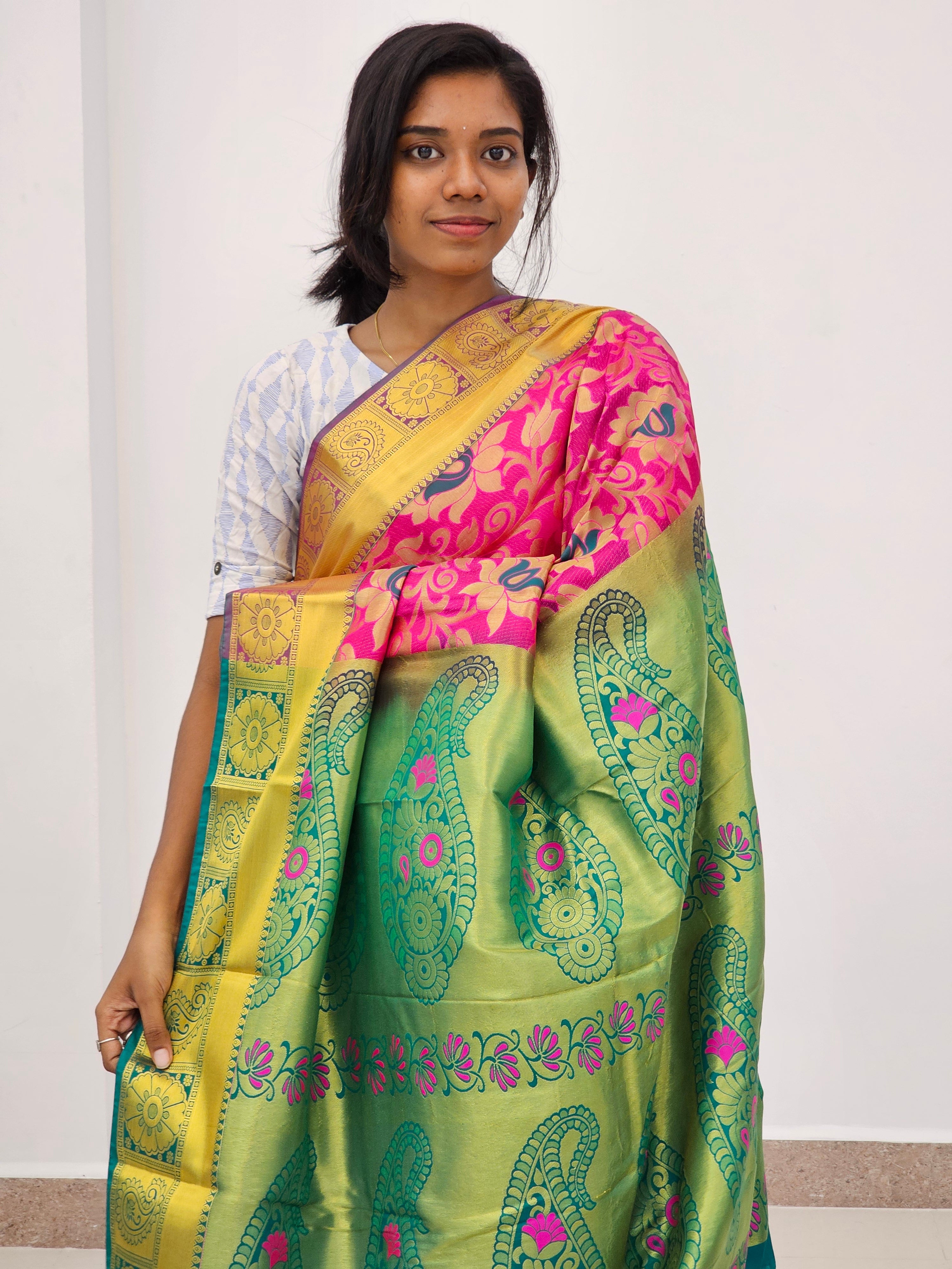 Kanchipuram Blended Mini Bridal silk Saree 022