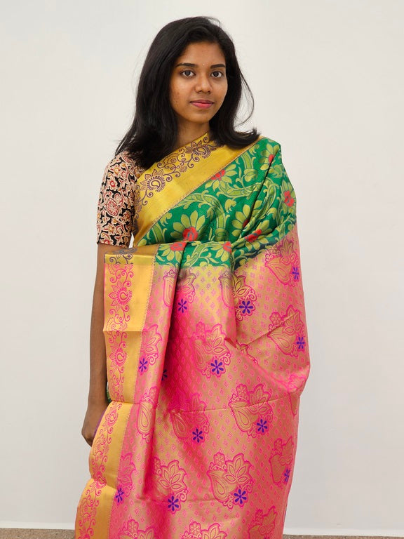 Kanchipuram Blended Mini Bridal silk Saree 057