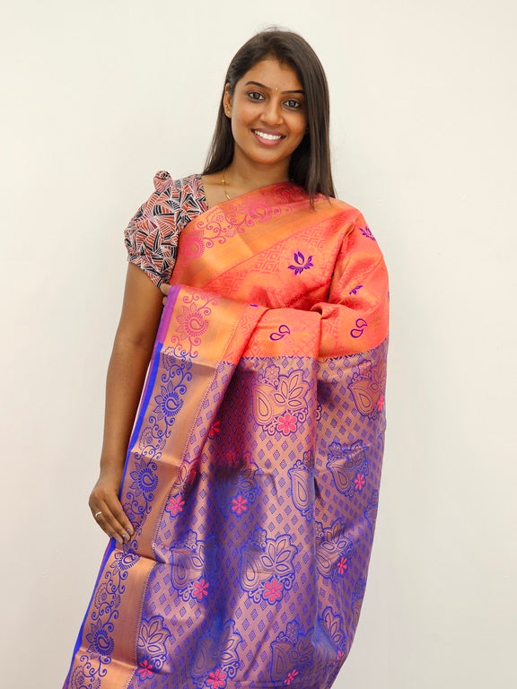 Kanchipuram Blended Mini Bridal silk Saree 077