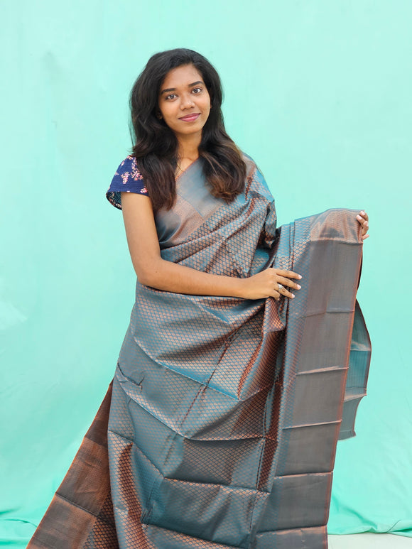 Kanchipuram Blended Copper Fancy Silk Saree 007