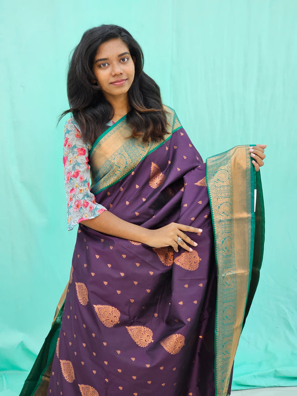 Kanchipuram Blended Mini Bridal Silk Saree 174