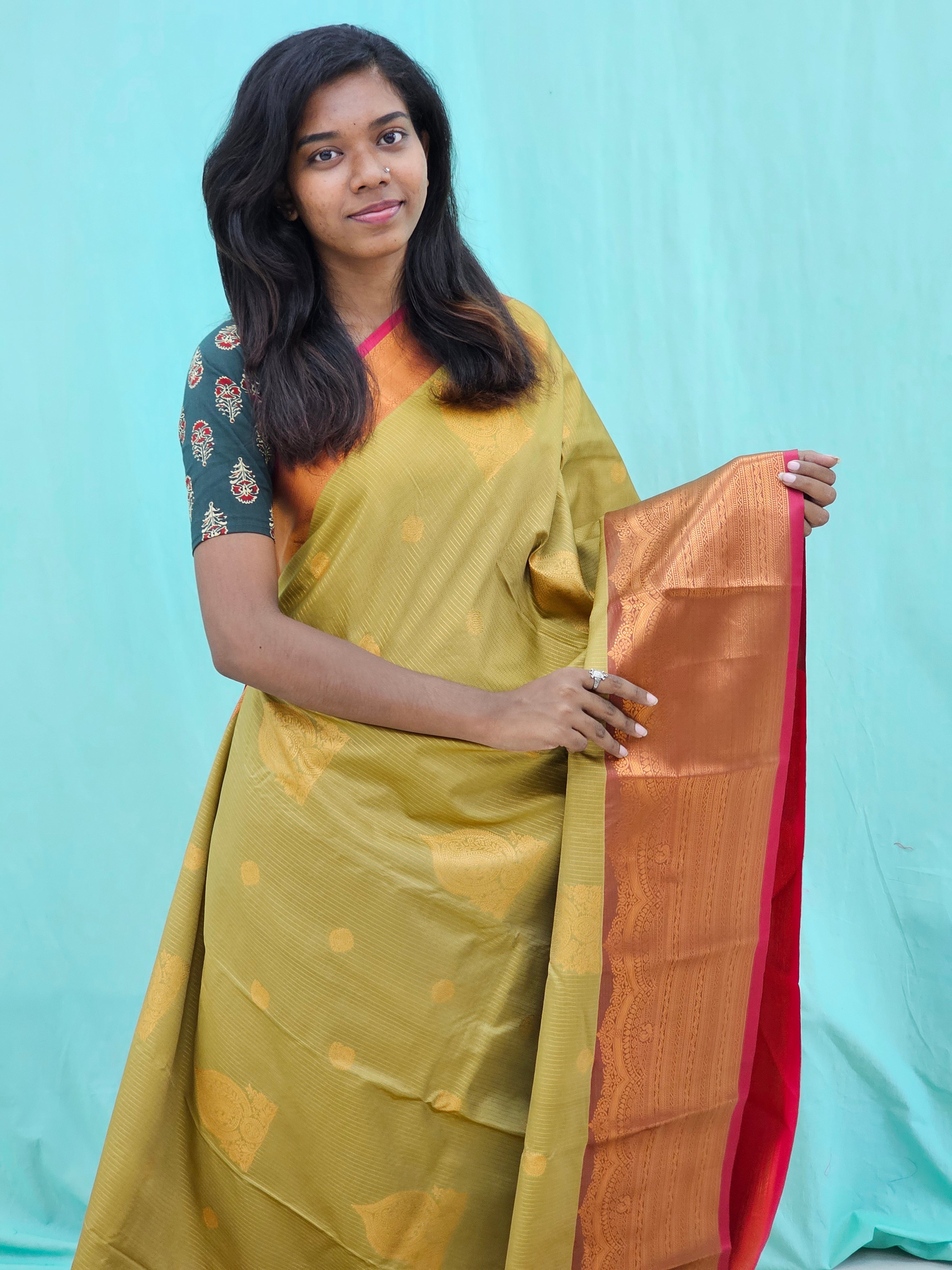 Kanchipuram Blended Mini Bridal Silk Saree 222