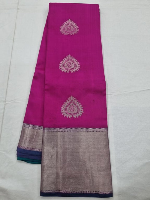 Maroon And Pink Kanchipuram Pure Silk Saree With Zari Border – Kanchipuram Lakshaya Silks