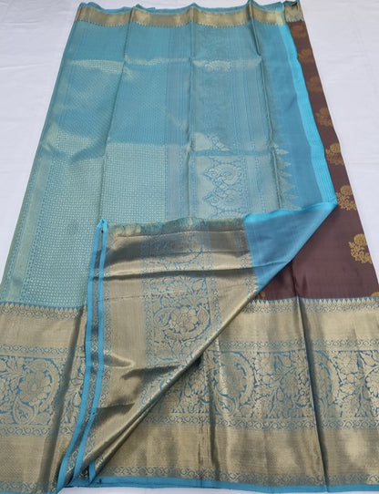 Maroon Gold And Blue Kanchipuram Pure Silk Saree – Kanchipuram Lakshaya Silks