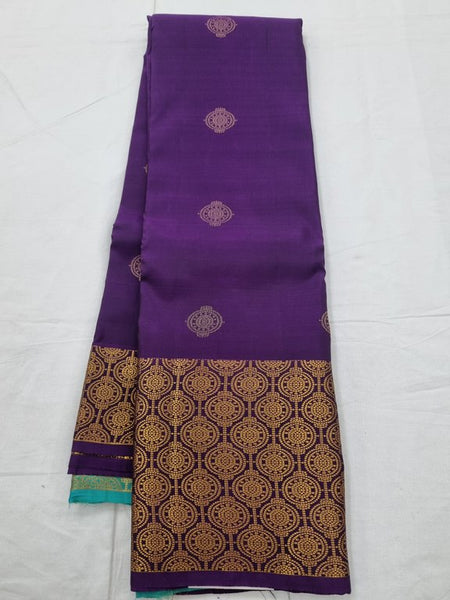 Purple And Gold Kanchipuram Pure Silk Saree With Patterned Border