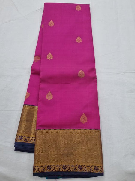 Pink And Gold Kanchipuram Pure Silk Saree With Temple Border