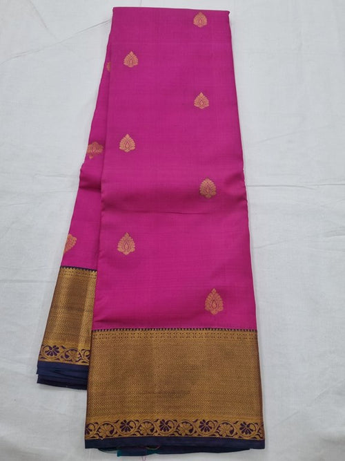 Pink And Gold Kanchipuram Pure Silk Saree With Temple Border – Kanchipuram Lakshaya Silks