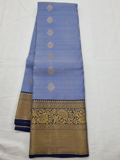 Blue And Gold Kanchipuram Pure Silk Saree With Contrast Pallu – Kanchipuram Lakshaya Silks