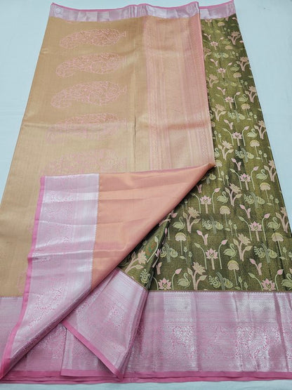 Pink And Gold Kanchipuram Pure Silk Saree With Buta