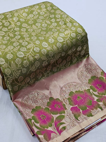 Pink And Purple Kanchipuram Pure Silk Saree With Floral Motif – Kanchipuram Lakshaya Silks
