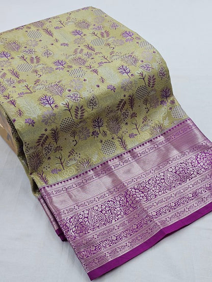 Pink And Purple Kanchipuram Pure Silk Saree With Floral Buta – Kanchipuram Lakshaya Silks