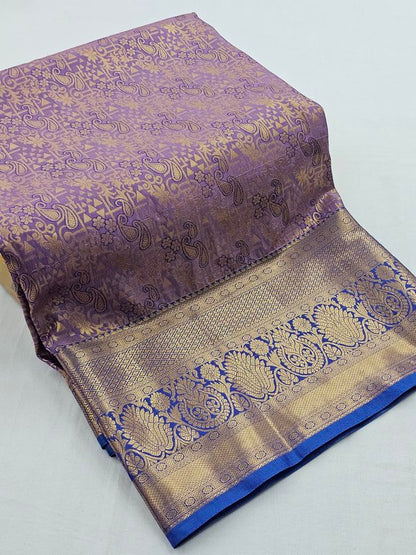 Blue And Purple Kanchipuram Pure Silk Saree With Paisley Motif – Kanchipuram Lakshaya Silks