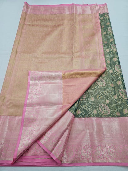 Silver And Pink Kanchipuram Pure Silk Sarees