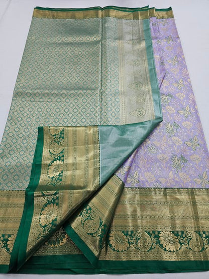 Kanchipuram Pure Silk Sarees In Royal Purple & Pure Gold - Unique Design and Quality