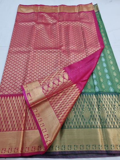 Gold And Black Kanchipuram Pure Silk Saree With Temple Border