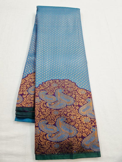 Silver Blue And Orange Pure Silk Kanchipuram Saree – Kanchipuram Lakshaya Silks