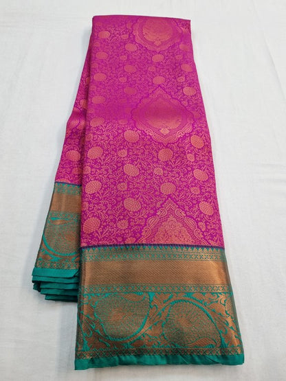 Pink And Green Kanchipuram Pure Silk Saree With Rich Pallu – Kanchipuram Lakshaya Silks